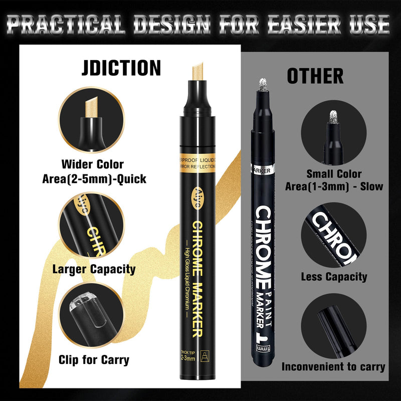 JDiction Chrome Markers & Cleaner Set - Liquid Mirror Metallic 3 Colors