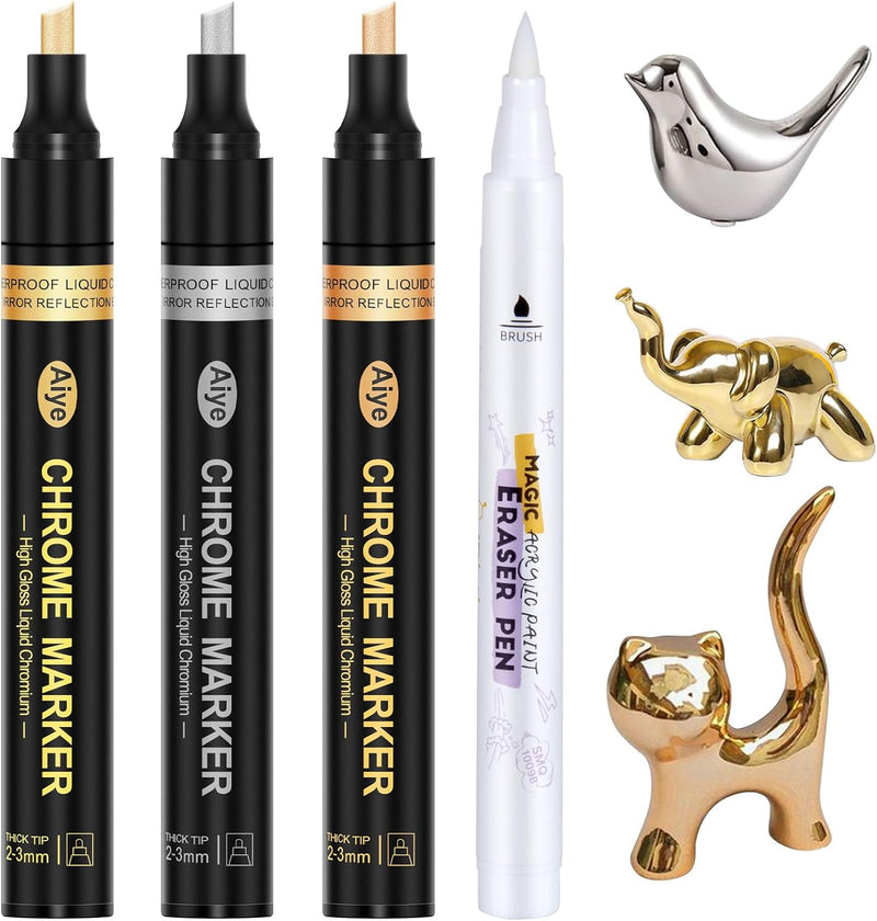 JDiction Chrome Markers & Cleaner Set - Liquid Mirror Metallic 3 Colors