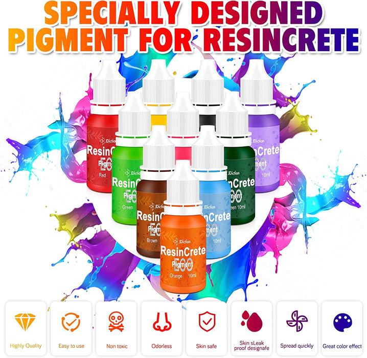 JDiction ResinCrete Pigments - 10 Color X 10ml Each