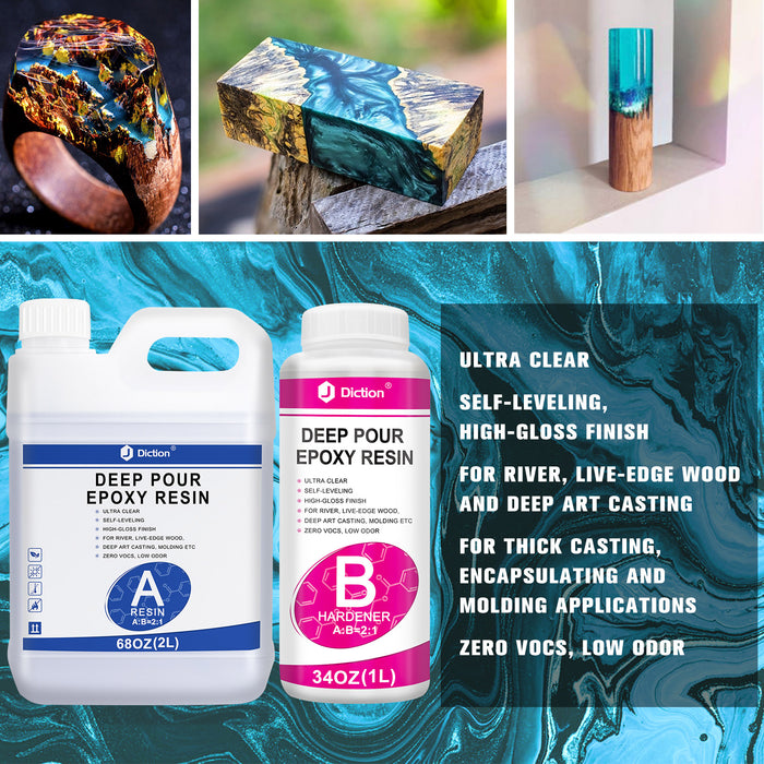 JDiction Crystal Clear Deep Pour Epoxy Resin - ¾ Gallon - 2:1 Mix Ratio